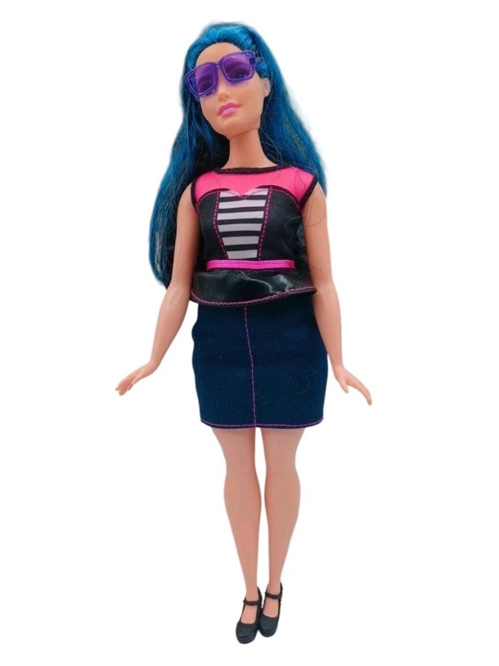 Barbie Fashionistas Doll #27 Sweetheart Stripes Curvy Plus Size Doll Blue Hair
